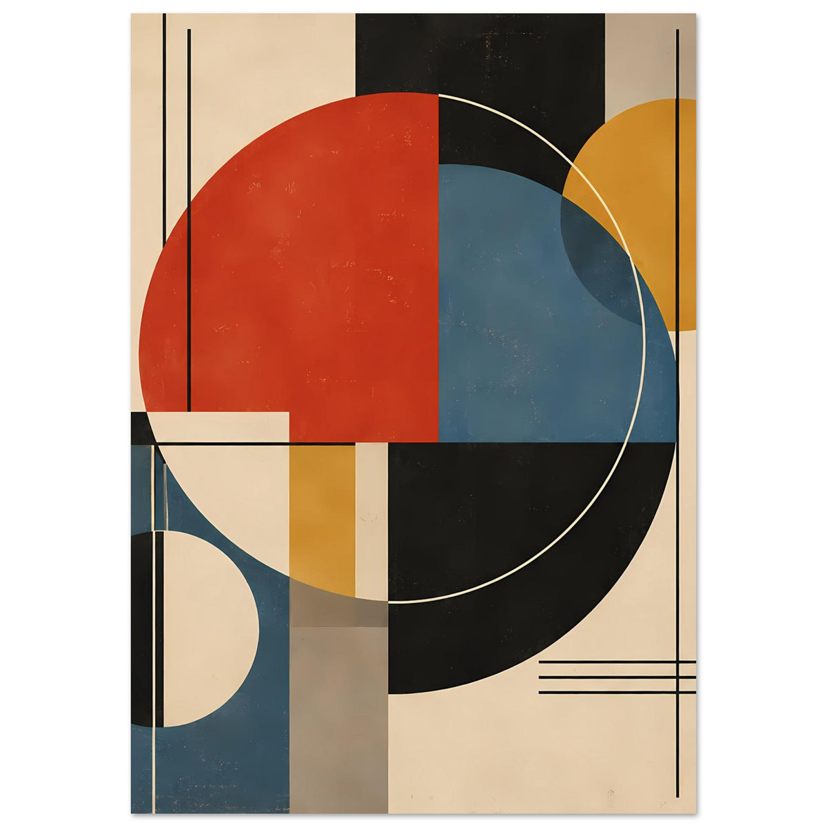 Abstraktes Geometrie-Poster (Hochformat) mit Kreisbogensegment und gelbem Punkt oben rechts.