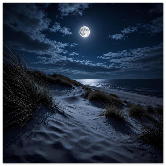 Wandkunst-Poster mit Mond über nächtlichem Dünenstrand und Wolken
