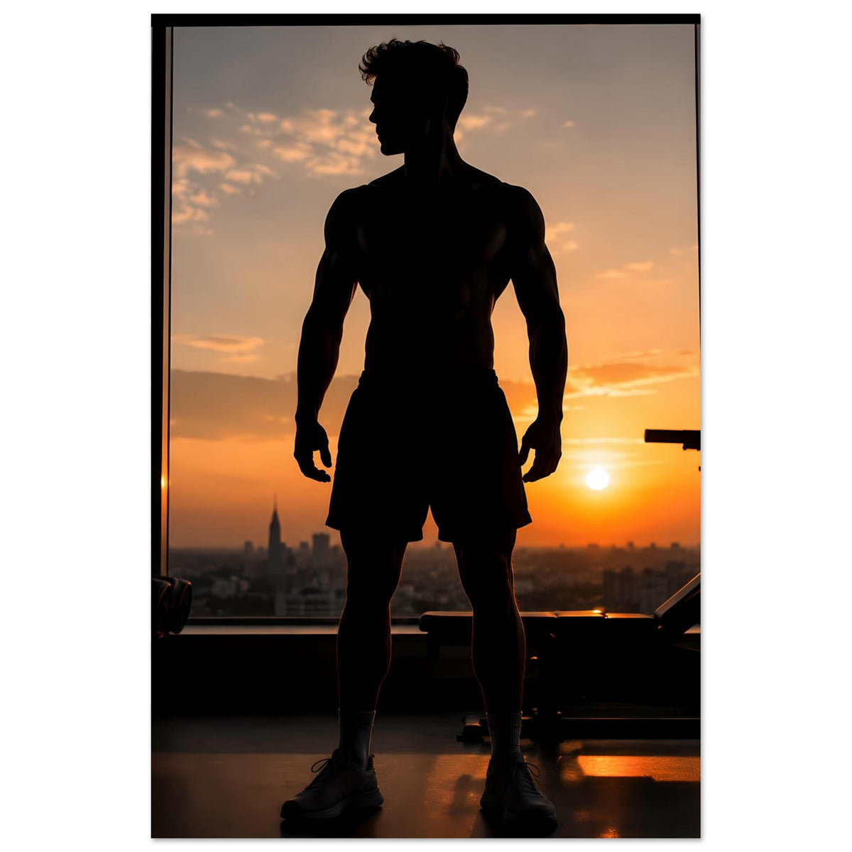 Fitness-Poster im Hochformat: Sportlersilhouette im Profil, dunkle Figur