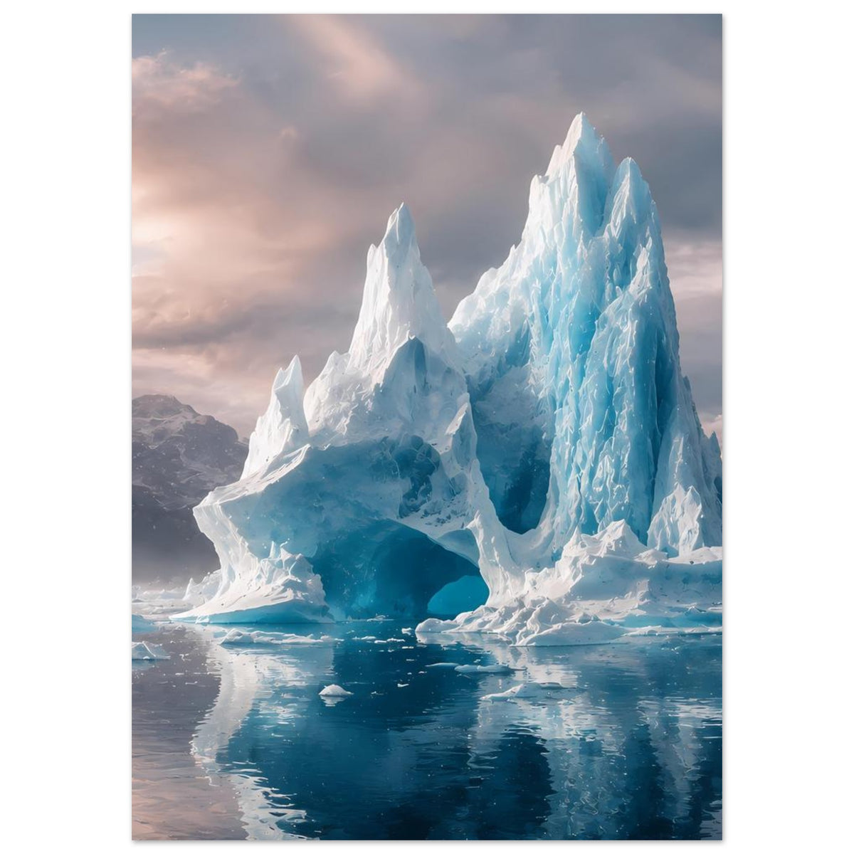 Eisberg-Poster mit blauem Eisblock und Spiegelung im Wasser, kompakt zugeschnitten