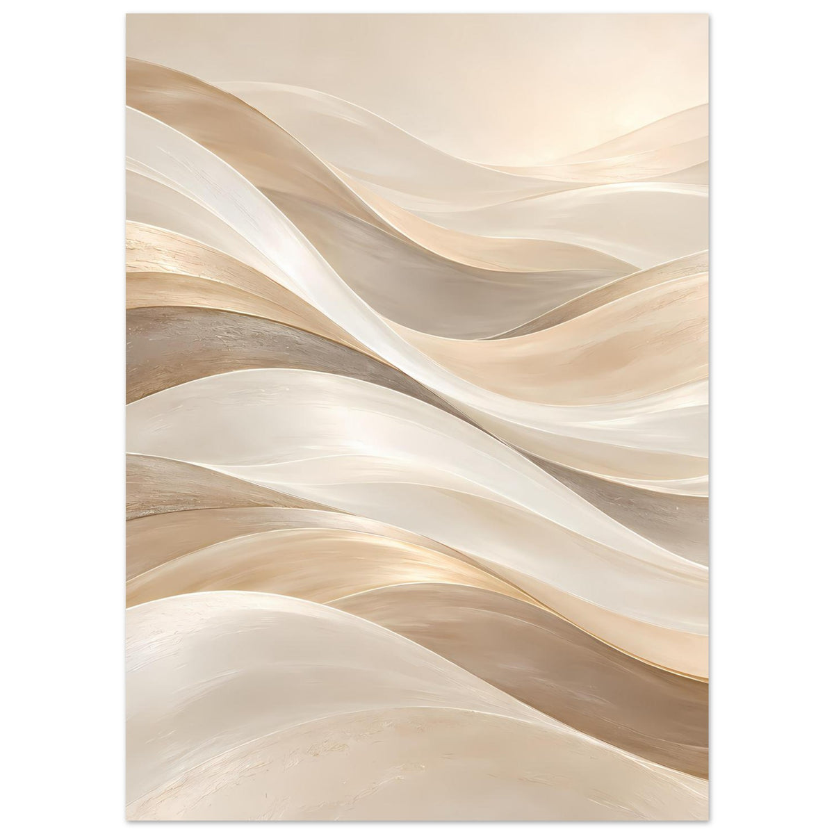 Kunstposter mit weichen Wellenbändern in Creme und warmem Gold