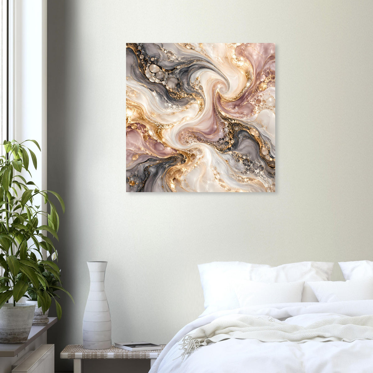 Quadratisches Marmor-Poster mit goldenen Linien, Creme- und Grautönen, abstrakte Maserung