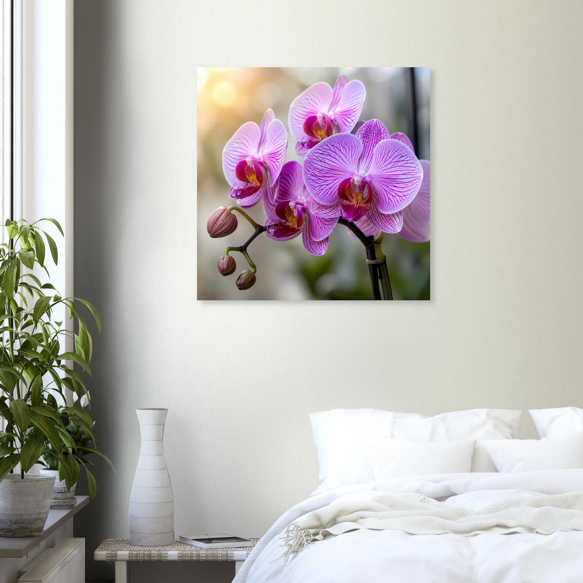 Orchideen-Poster mit pink-violetten Orchideenblüten und violetten Staubfäden