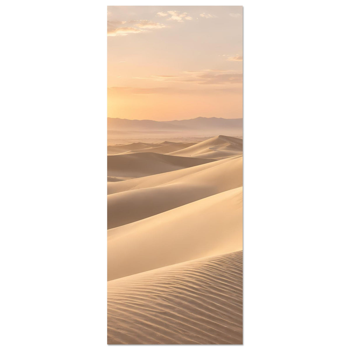 Vertikales Poster: Sanddünen mit Sonnenaufgang, warme Farbtöne