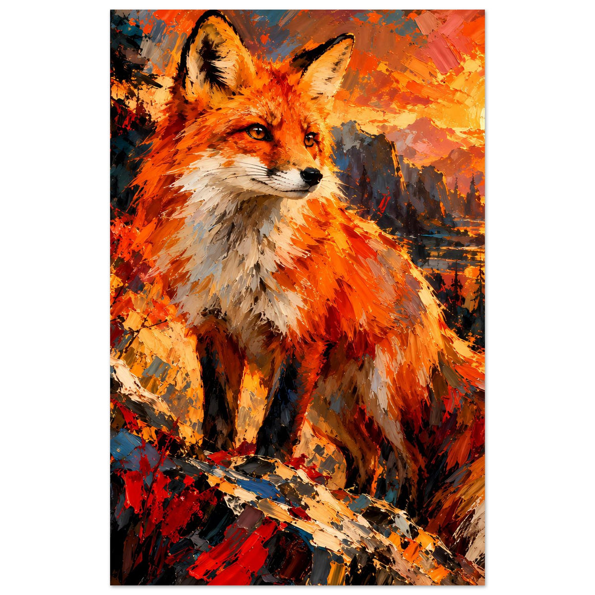Fuchs-Porträtposter im Hochformat, orange und beiges Fell, Kopf mit Blick nach vorn