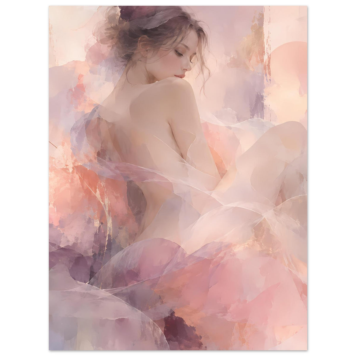 Vertikales Poster mit abstrakter Frauensilhouette, sanfte Blush- und Lavendelfarben