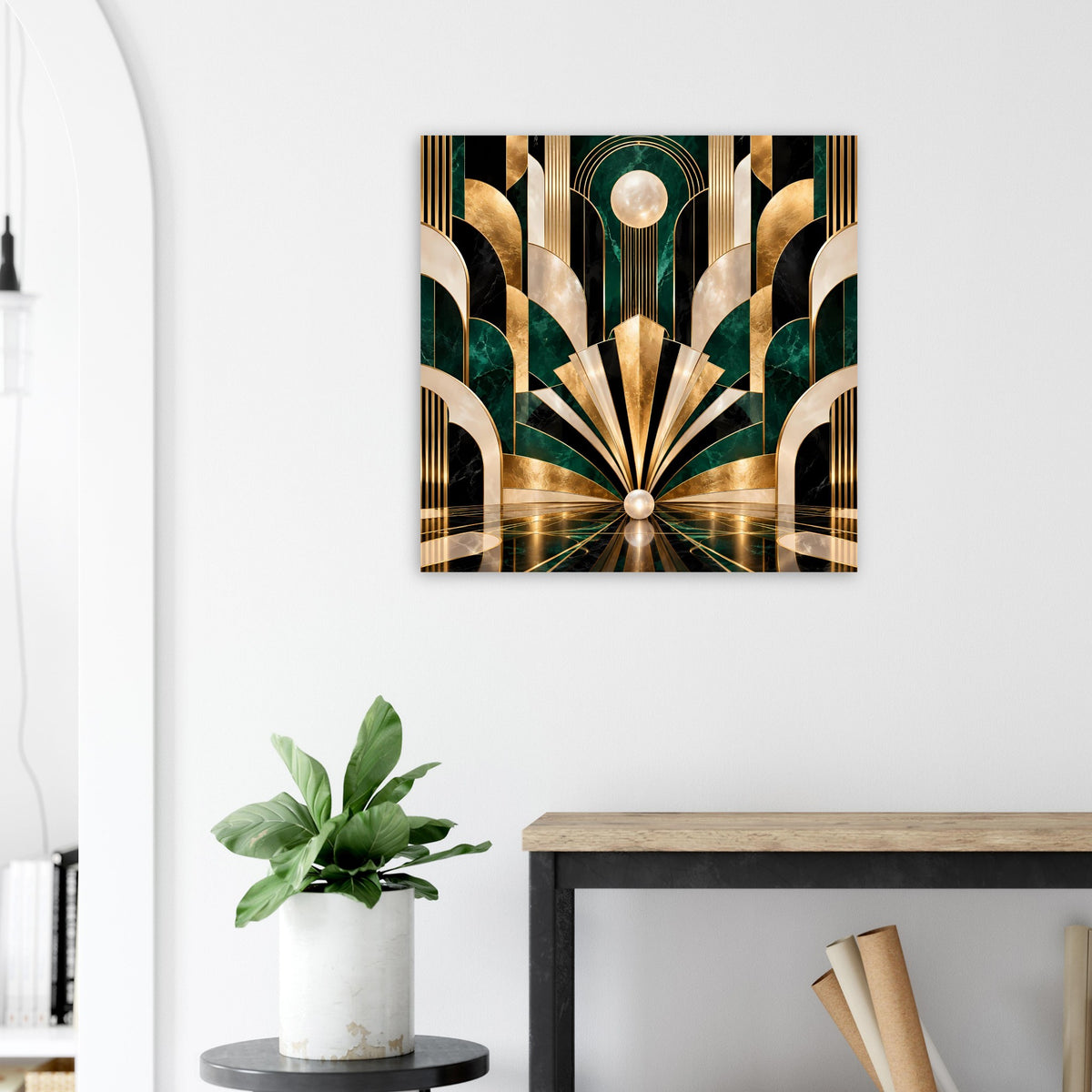 Art-Déco-Poster mit Gold- und Smaragdmotiv, quadratisch