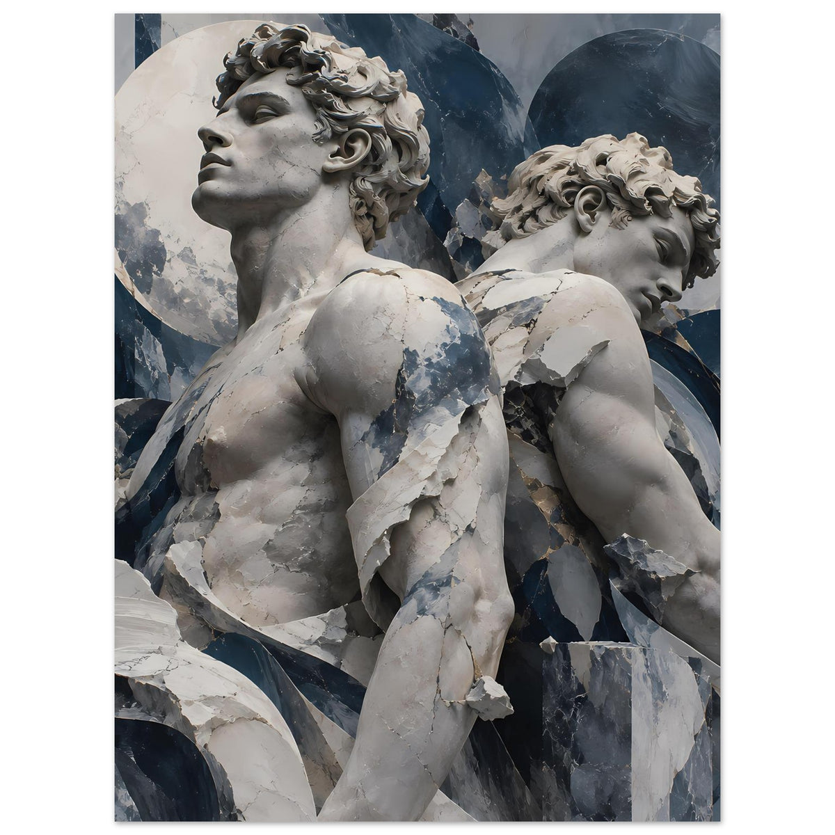 Poster mit zweier Marmorstatuen im Hochformat, zentral und nah