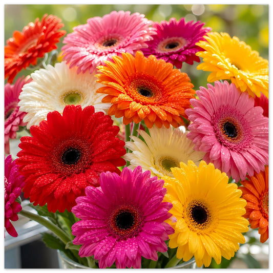 Gerbera-Blumenstrauß mit roten, pinken, gelben und orangefarbenen Blüten