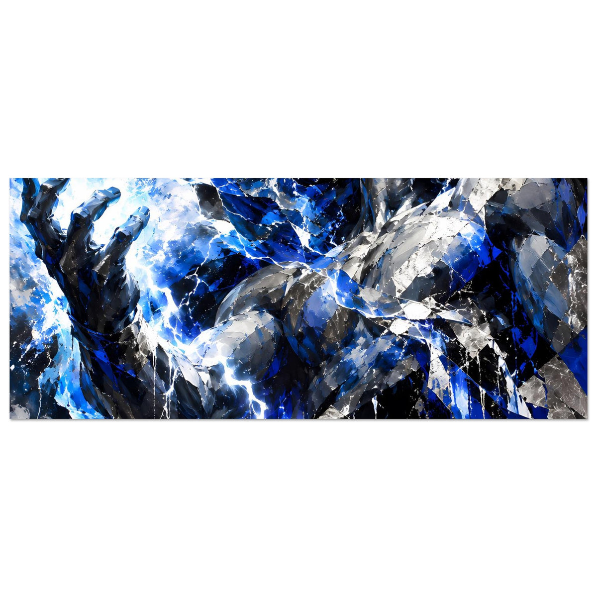 Horizontales Poster, Ausschnitt: abstraktes Blitz-Design in Blau, Schwarz und Weiß