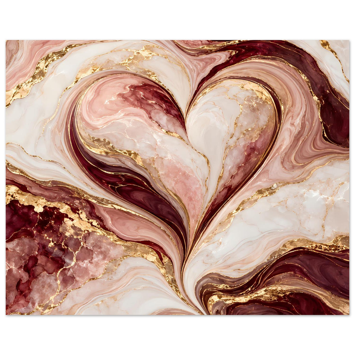 Poster mit abstraktem Herz-Marmor in Rosé, Burgund und Gold