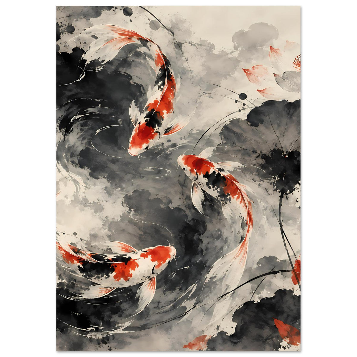 Poster mit Koi-Fischen im Tusche-Look, Hochformat