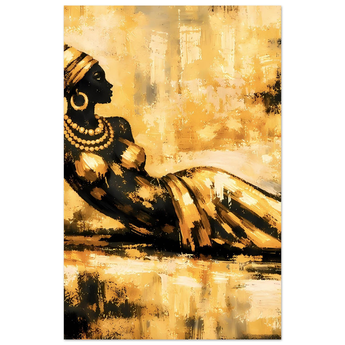 Premium-Poster im Hochformat: Kopf und Oberkörper der Frau mit Perlenkette in Gold