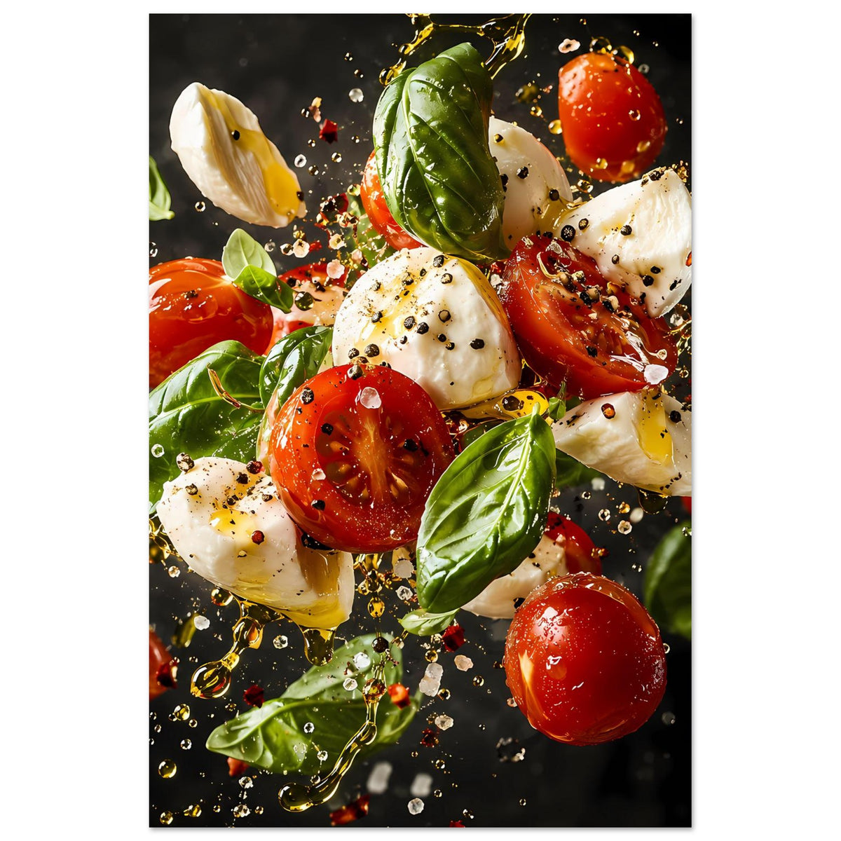 Caprese-Salat-Poster mit Tomaten, Mozzarella und Basilikum, Spritz-Dekor