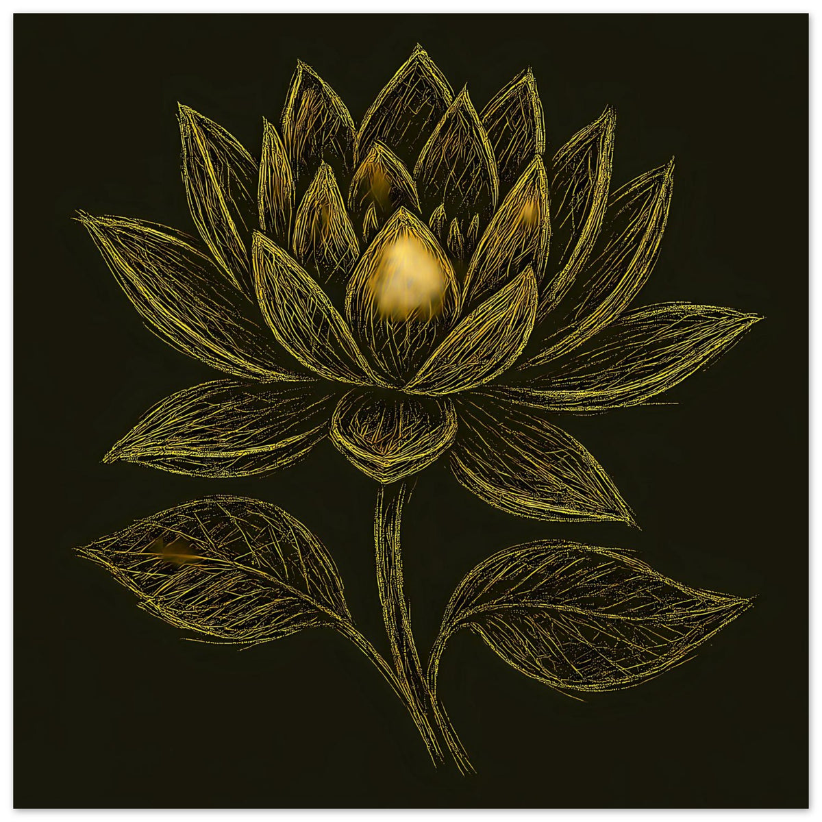 Hochformatiges Poster mit goldener Lotusblüte und ausladenden Blättern, klares Motiv