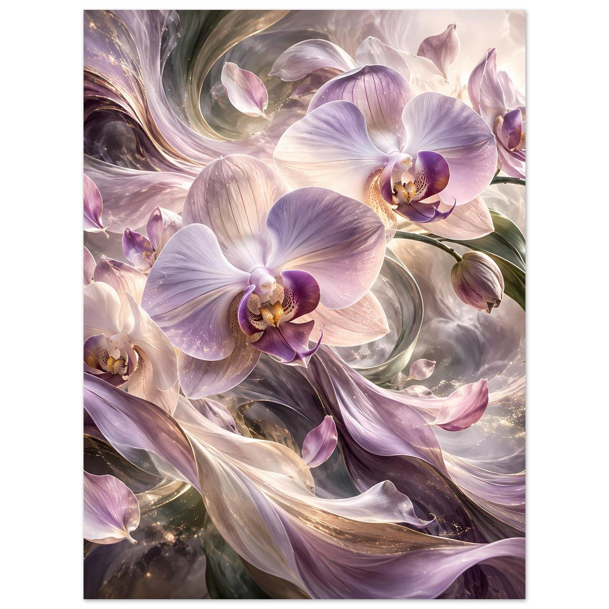 Orchideenblumenposter mit violetten Orchideenblüten und cremefarbenen Blütenblättern