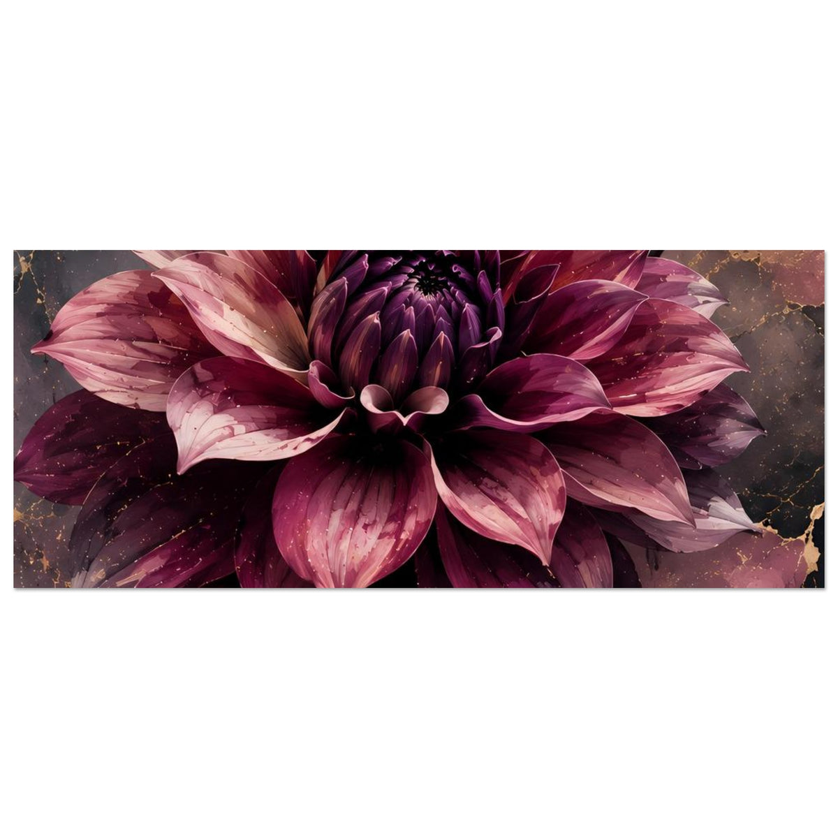 Breites Blumenposter: violette Dahlie mit rosa Blütenblättern und goldenen Adern