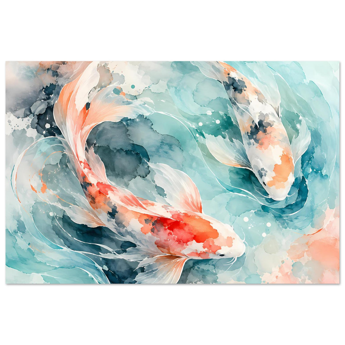 Koi-Fisch-Poster, horizontal: weiße, orange und blaue Aquarellflossen