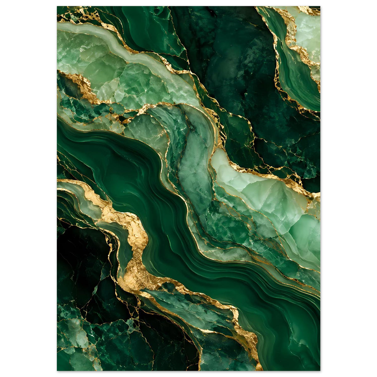 Luxusposter im Hochformat mit smaragdgrünem Marmormuster und goldenen Schmuckadern