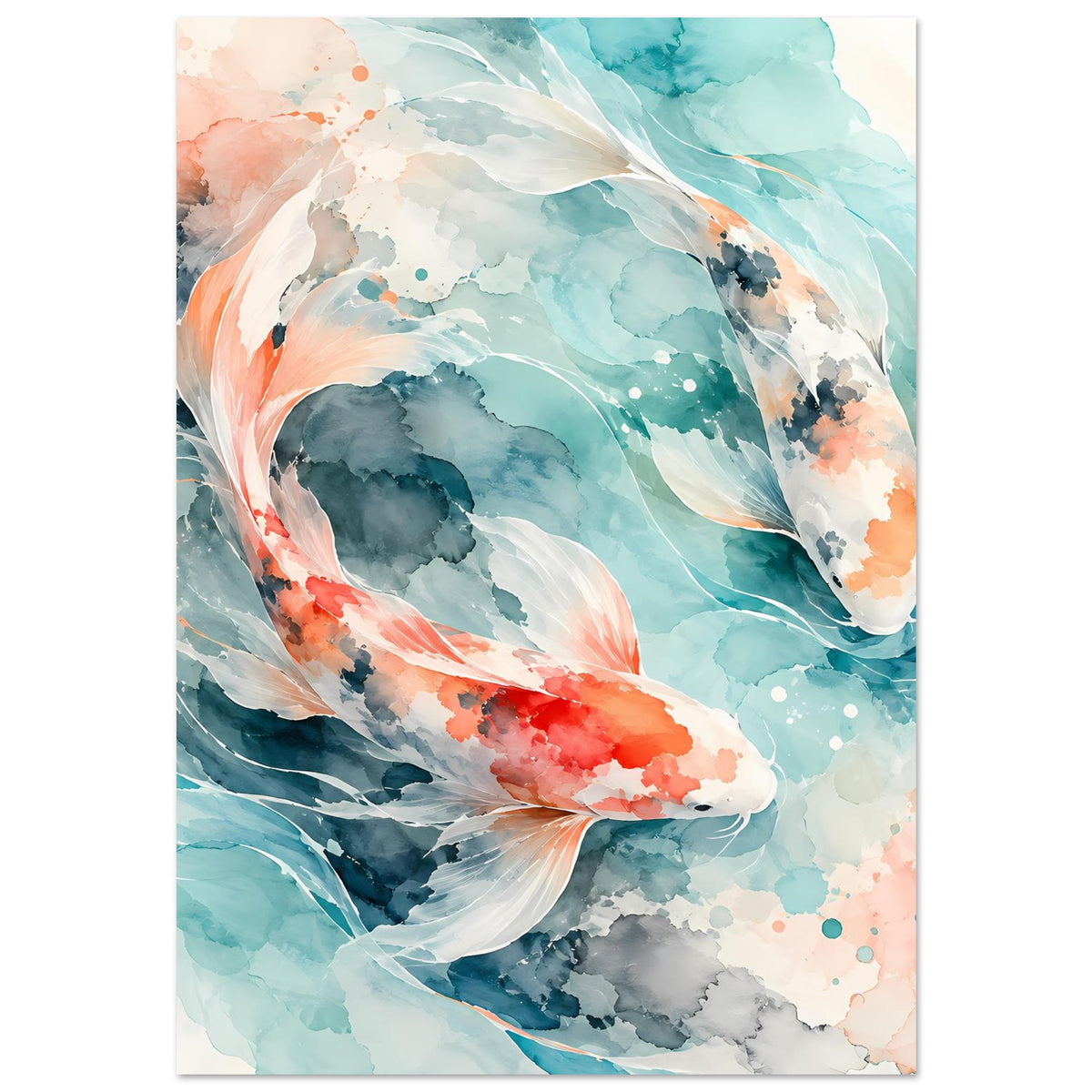 Koi-Fische-Poster in sanften Aquarellfarben, vertikal