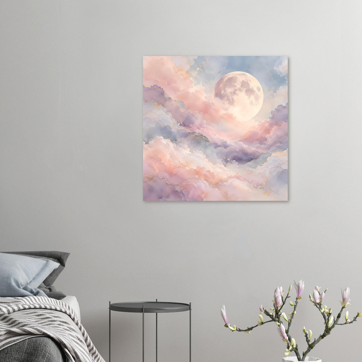 Kleines Poster: Mond über pastellfarbenen Wolken