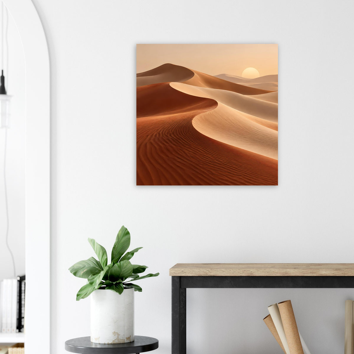 Gerahmtes Wandposter mit Sanddünenlandschaft in warmen Erdtönen