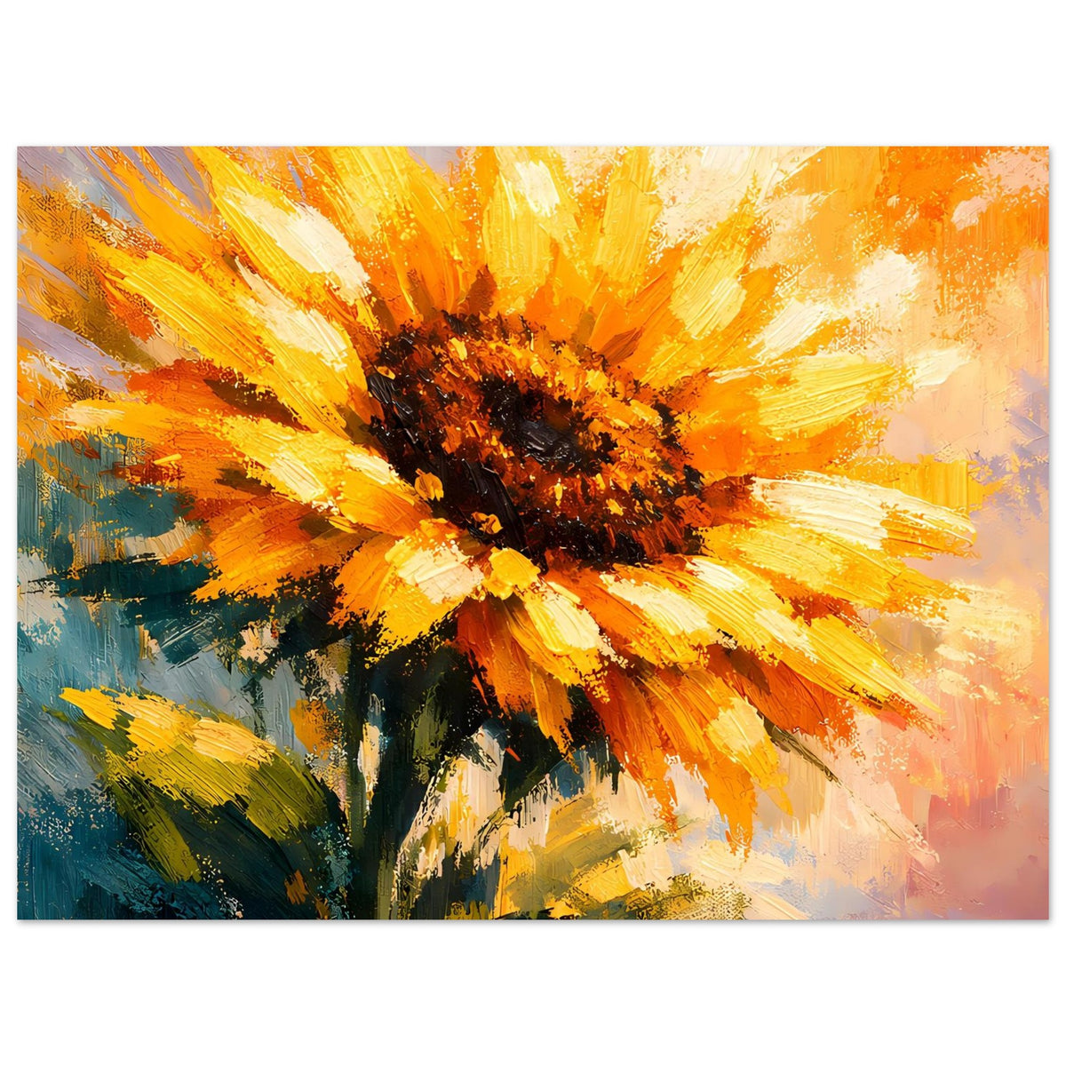 Rechteckiges Sonnenblumen-Poster, seitlich beschnittener Blütenkopf mit gelben Strahlen