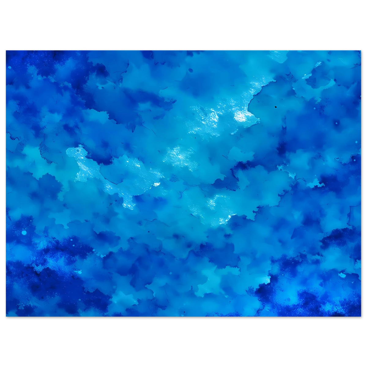 Blaues abstraktes Kunstposter mit kräftigen Farbflächen, wolkig gezeichnet und glänzend