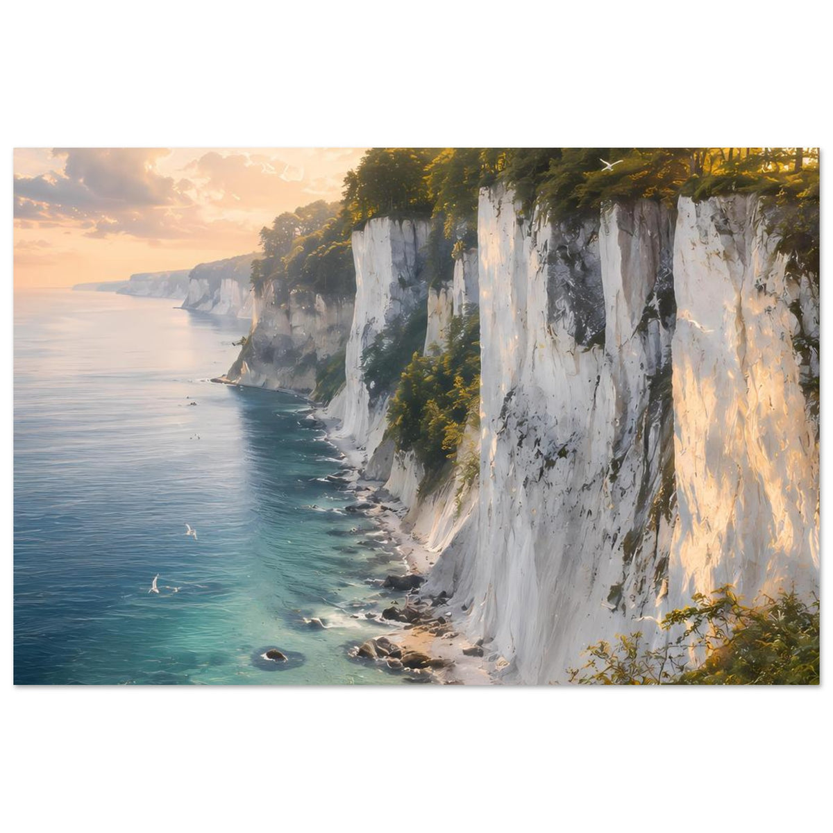 Kunstdruck Poster im Querformat: Kreidefelsen und lange Küstenlinie mit Meerblick