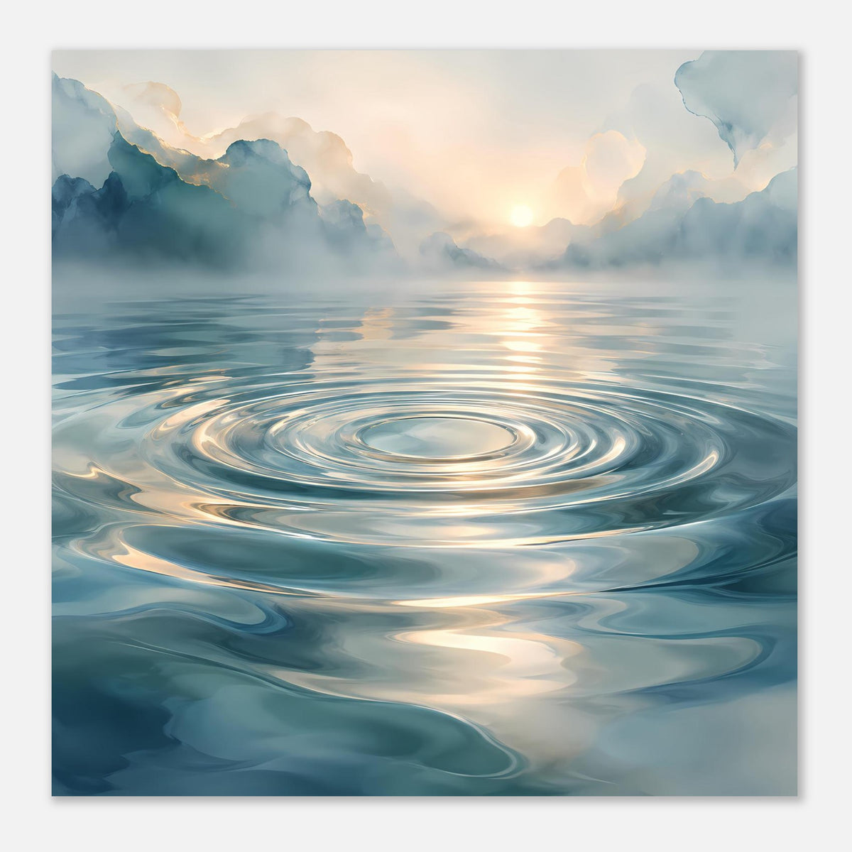Poster mit Wasserwirbel und reflektierendem Sonnenlicht, blauer Himmel mit Wolken