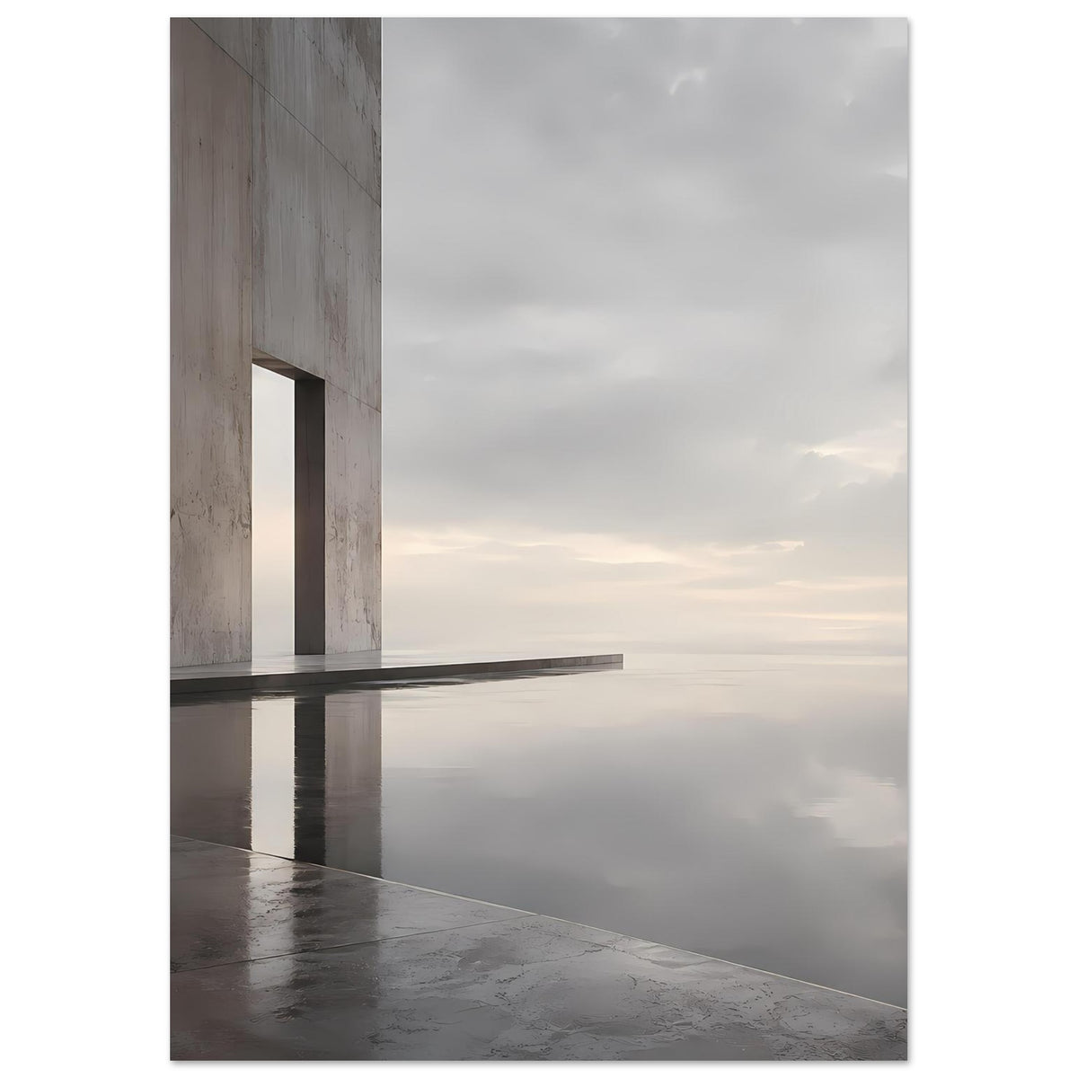 Architekturposter mit Betonwand, Türöffnung und kreisförmig reflektierendem Boden