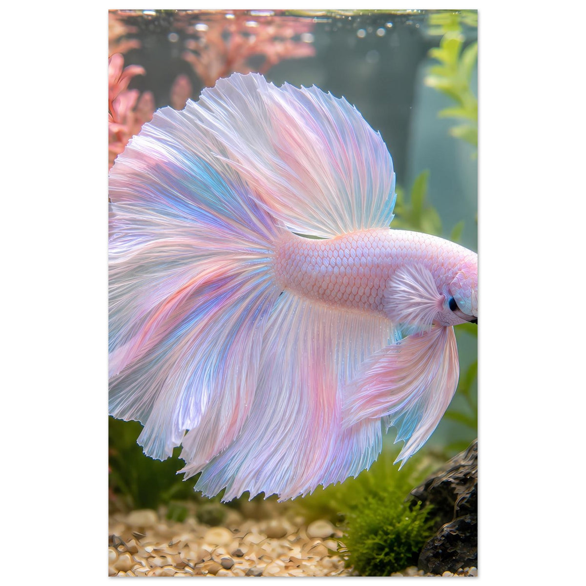 Querformat-Poster mit pastellfarbenem Betta-Fisch, seitlich mit ausgebreiteten Flossen