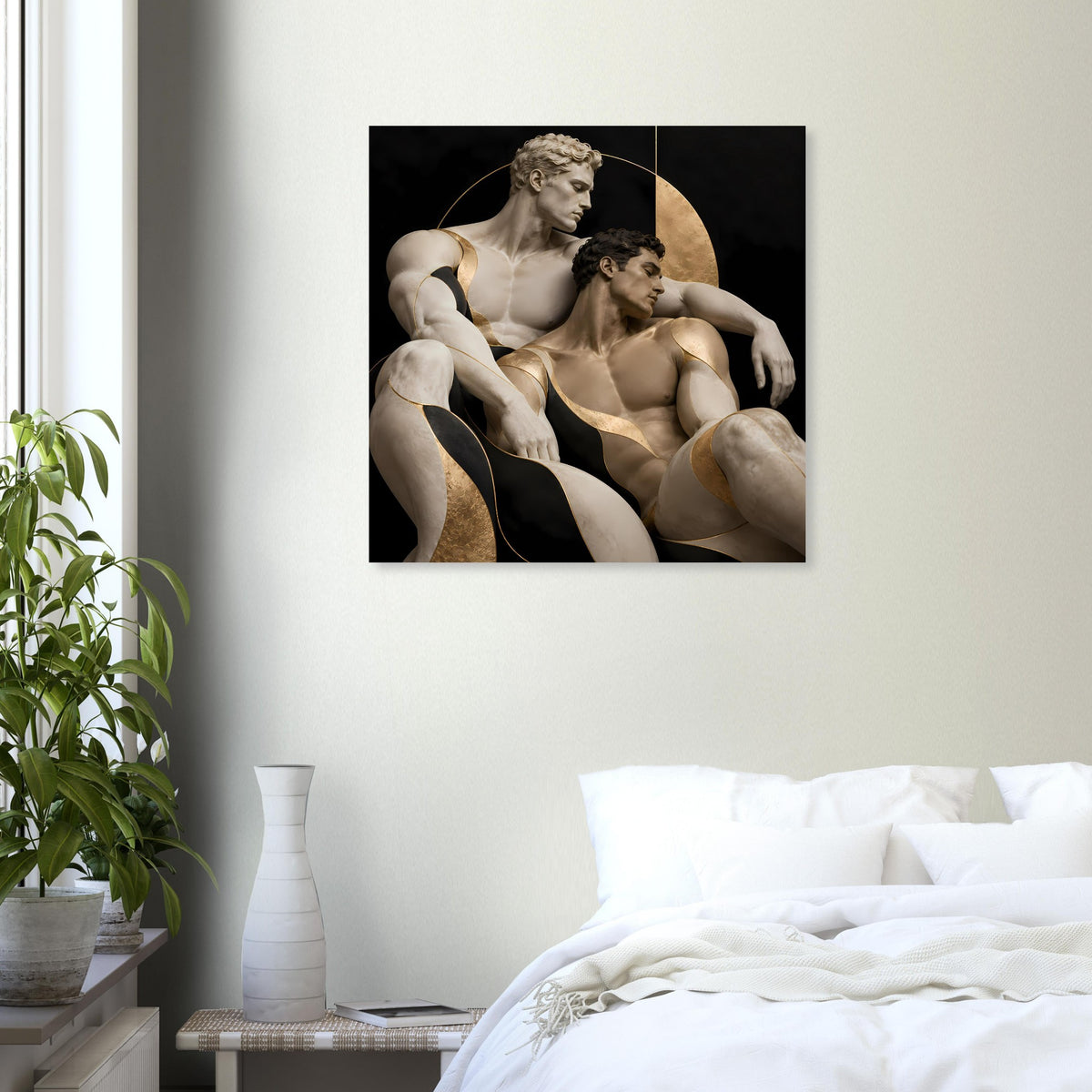 Sculptural Poster im Hochformat mit Aktfiguren in Schwarz-Gold