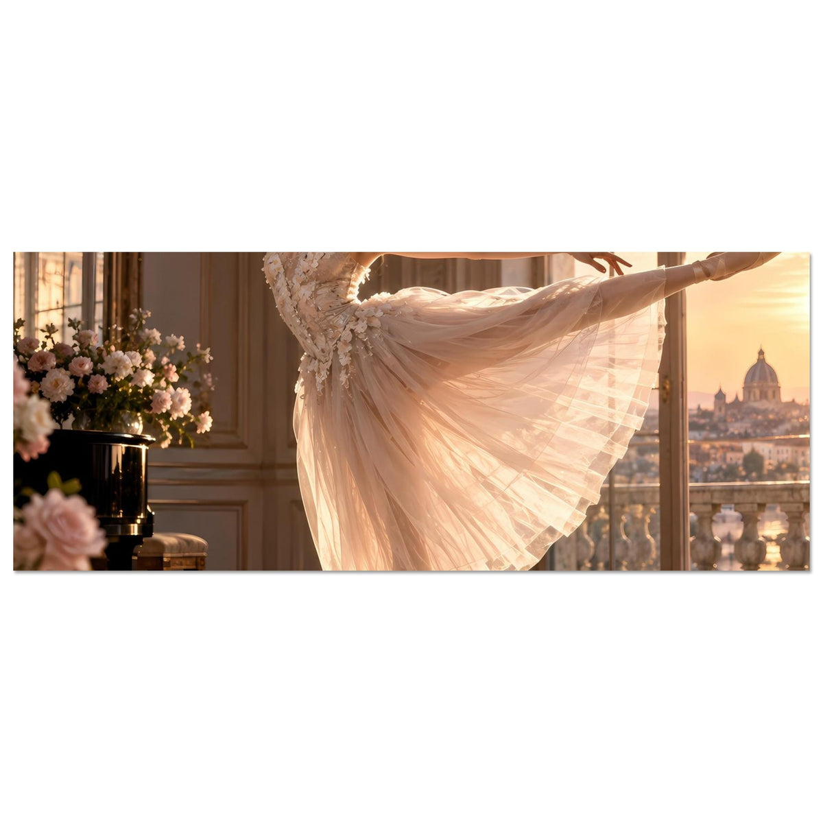 Poster: Ballerina im beigen Tutu, angeschnittener Torso und ausladender Rocksaum