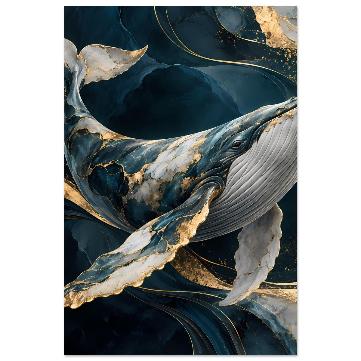 Poster im Hochformat mit Walmotiv, Dunkelblau und Gold