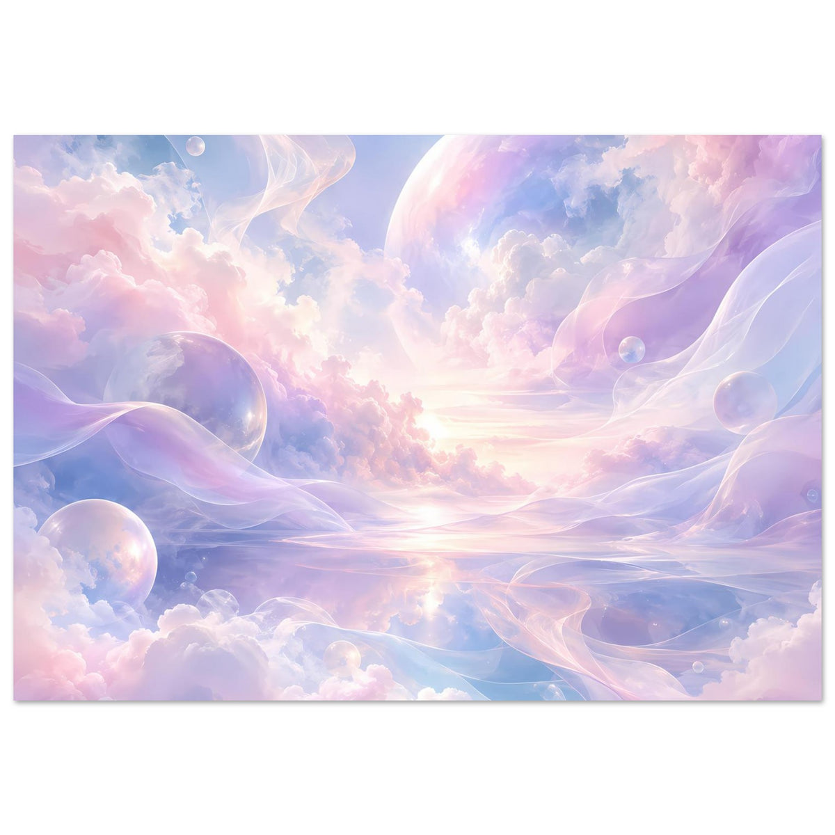Horizontales Himmelsmeer-Poster mit pastellfarbenem Himmel, Wolkennebel und Blasen