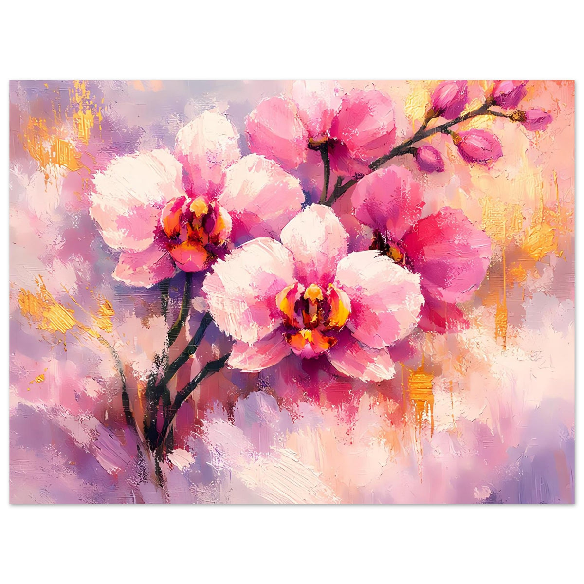 Poster mit rosa Orchideenblüten und goldenen Akzenten, querformatig