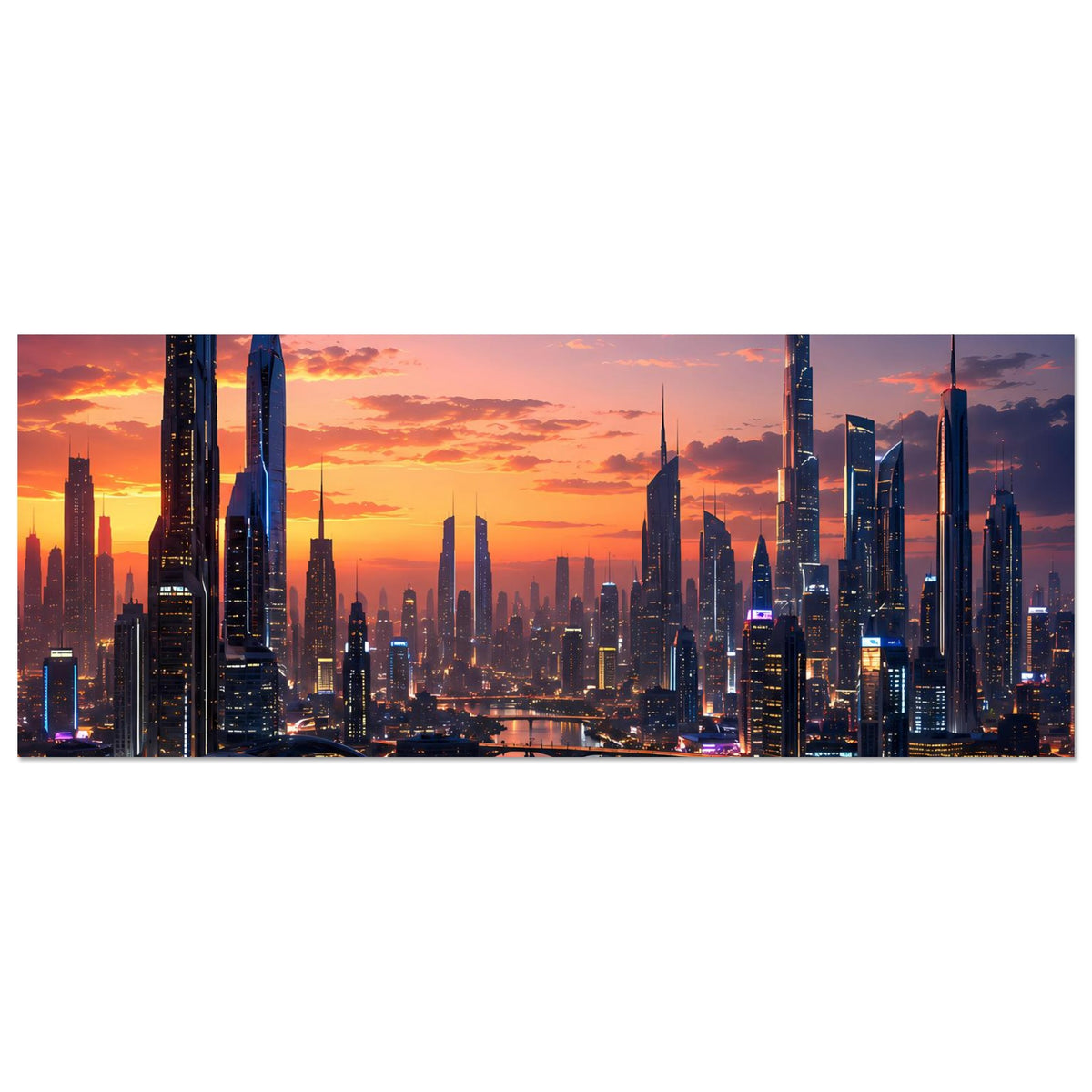 Panorama-Poster mit Skyline bei Sonnenuntergang, sehr breites Querformat