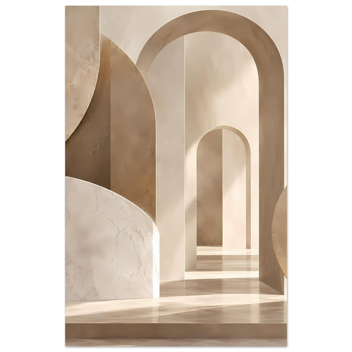 Beiges Kunstposter mit Bogenarchitektur im Marmorlook, Innenraum-Portalansicht