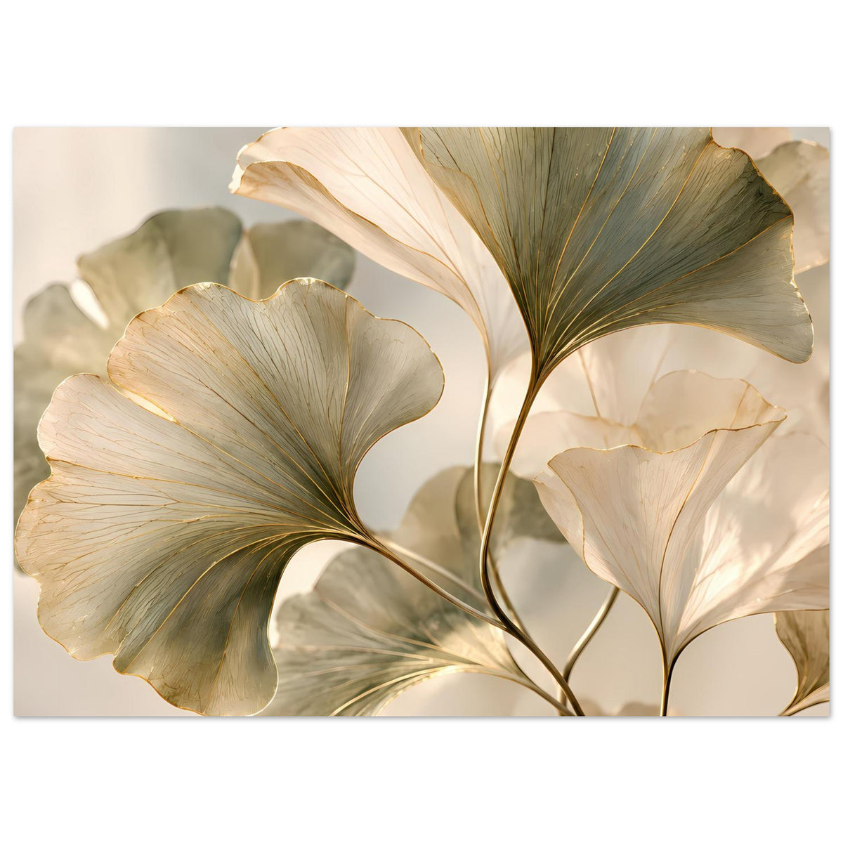 Botanisches Blätterposter mit cremefarbenen Blättern, goldenen Kanten und grünlichem Blattgrün