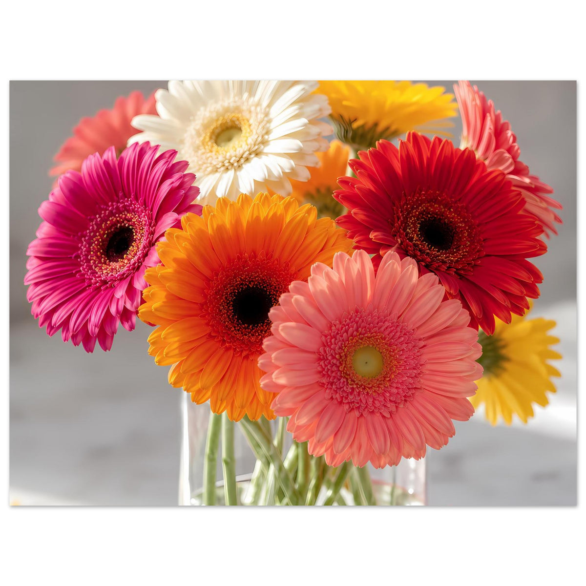 Gerbera-Blumenstrauß-Poster mit farbigen Gerbera-Blüten, voller Farbakzent auf mattem Papier