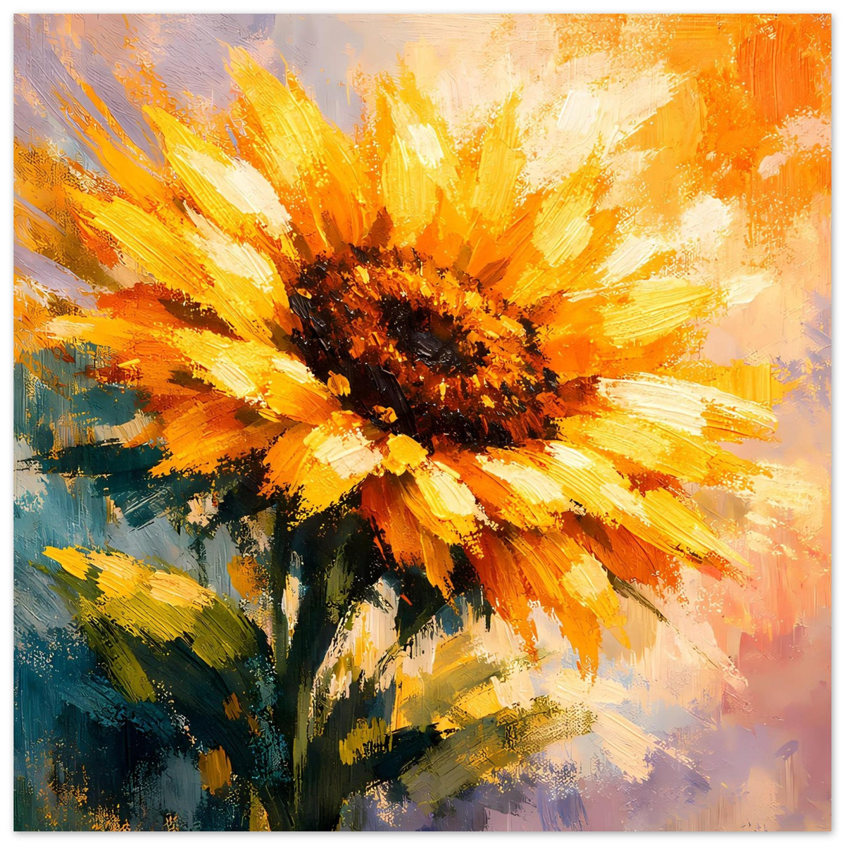 Rechteckiges Sonnenblumen-Poster mit gelben Blütenblättern und brauner Blütenmitte