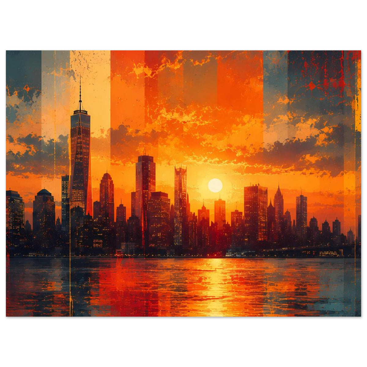 Stadt-Sonnenuntergangs-Poster im Querformat mit Wolken und Skyline vor Abendhimmel