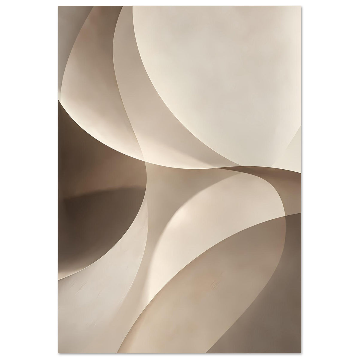 Kunstposter, vertikal: sanfte Wellenbögen in Beige und Creme mit braunen Akzenten