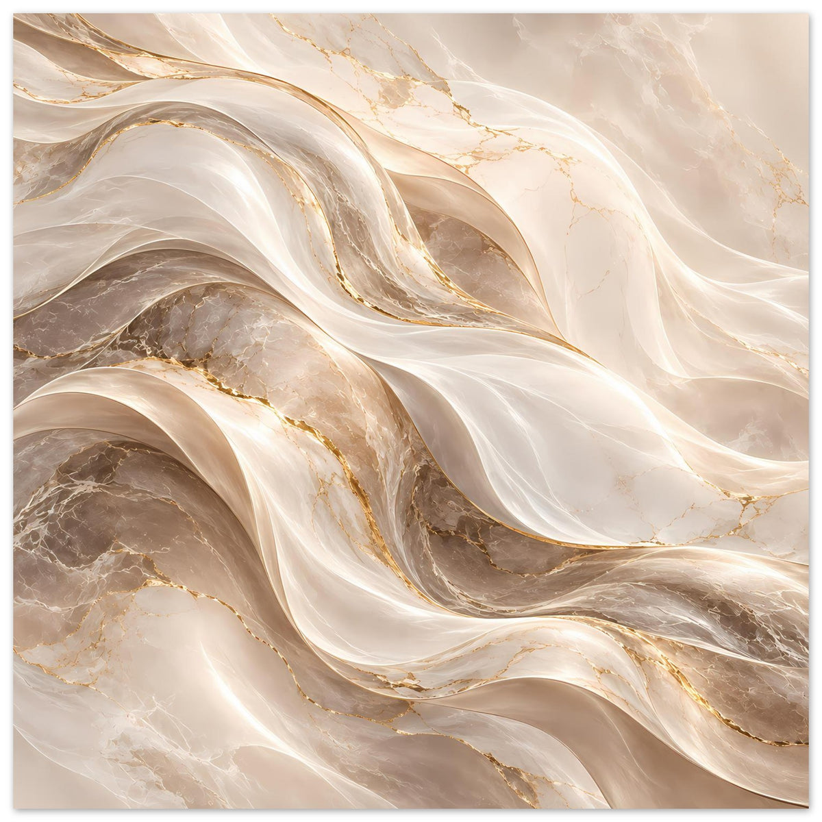 Abstraktes Wellen-Poster mit fließenden Gold- und Creme-Schichten, rechteckig, quadratischer Zuschnitt