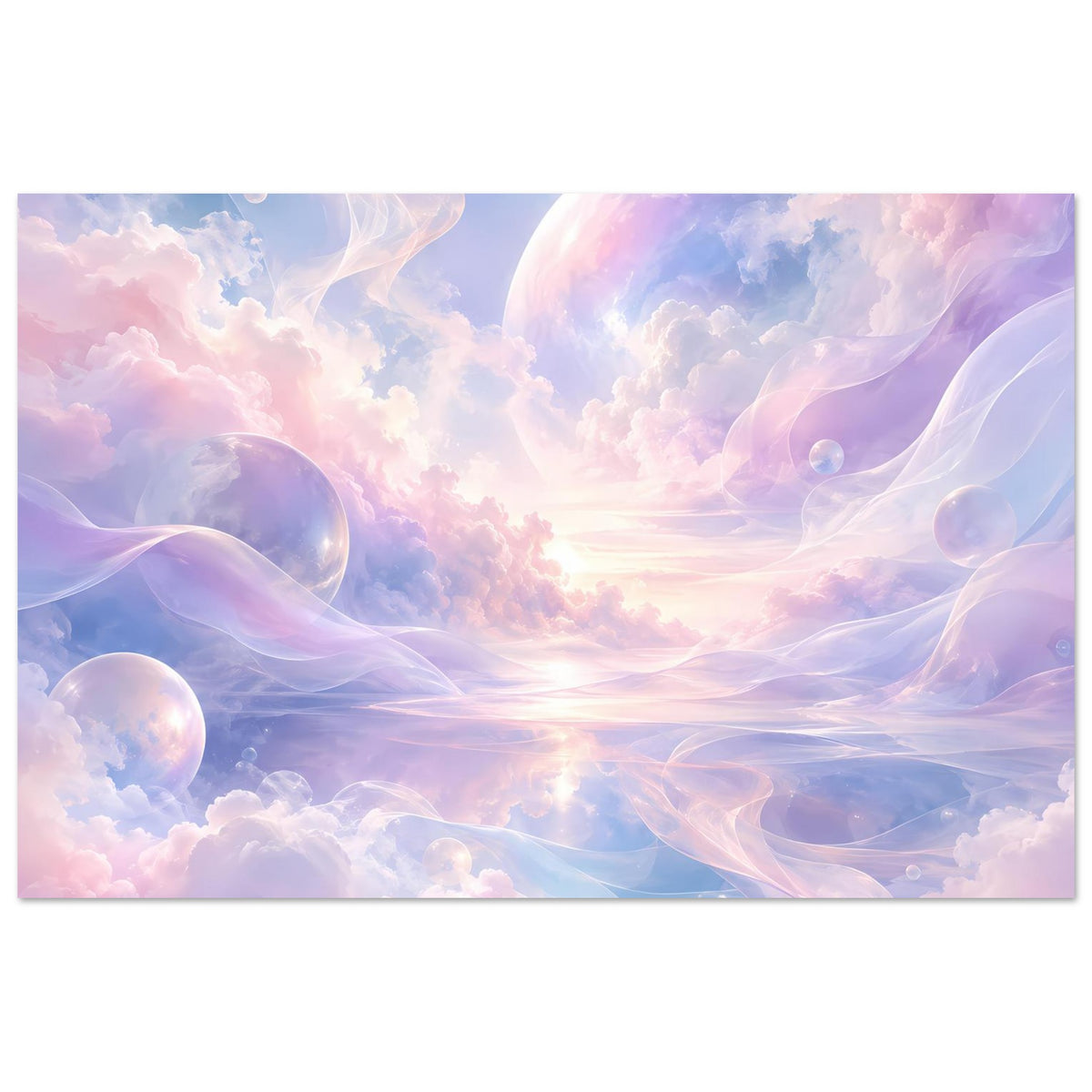 Poster im Querformat: pastellige Wolken, große Blase im Himmel und zartes Licht
