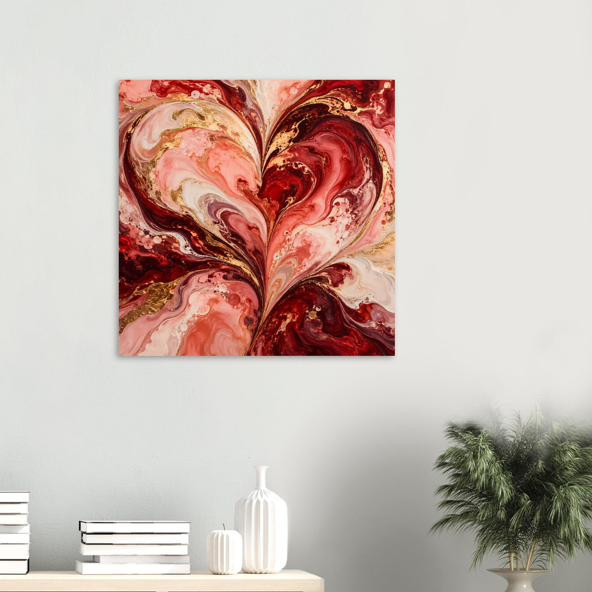 Abstraktes Herzposter in Rot, Rosa und Gold