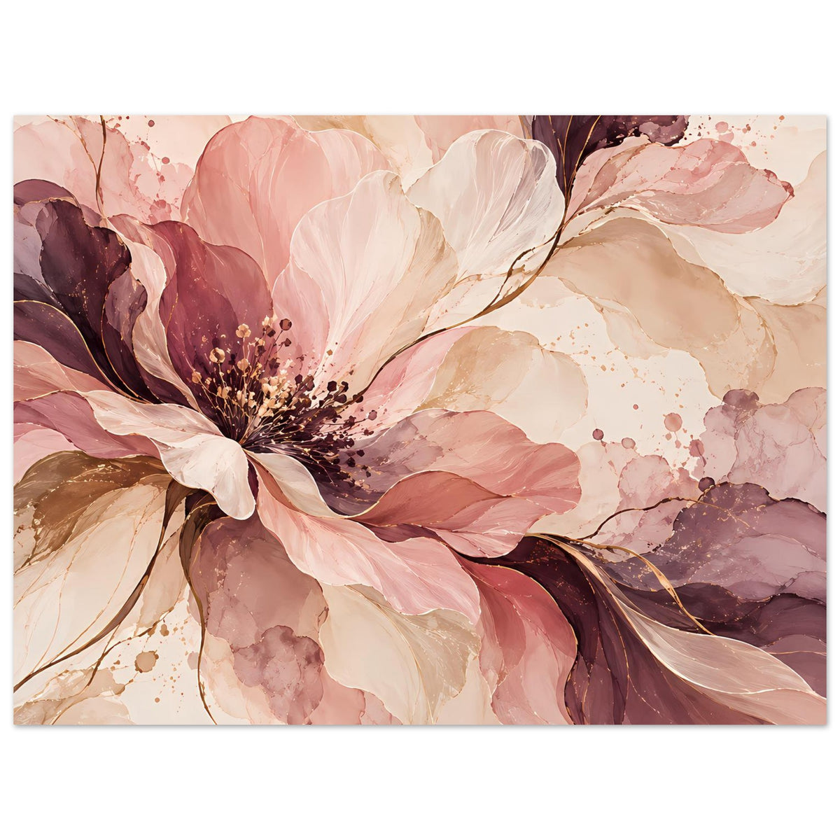Blütenposter mit zarten Rosé-, Beige- und Beerentönen, horizontal