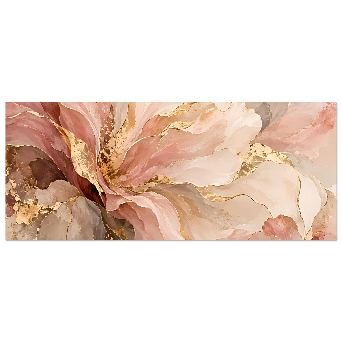 Floraler Posterdruck in Rosa- und Goldtönen, horizontal