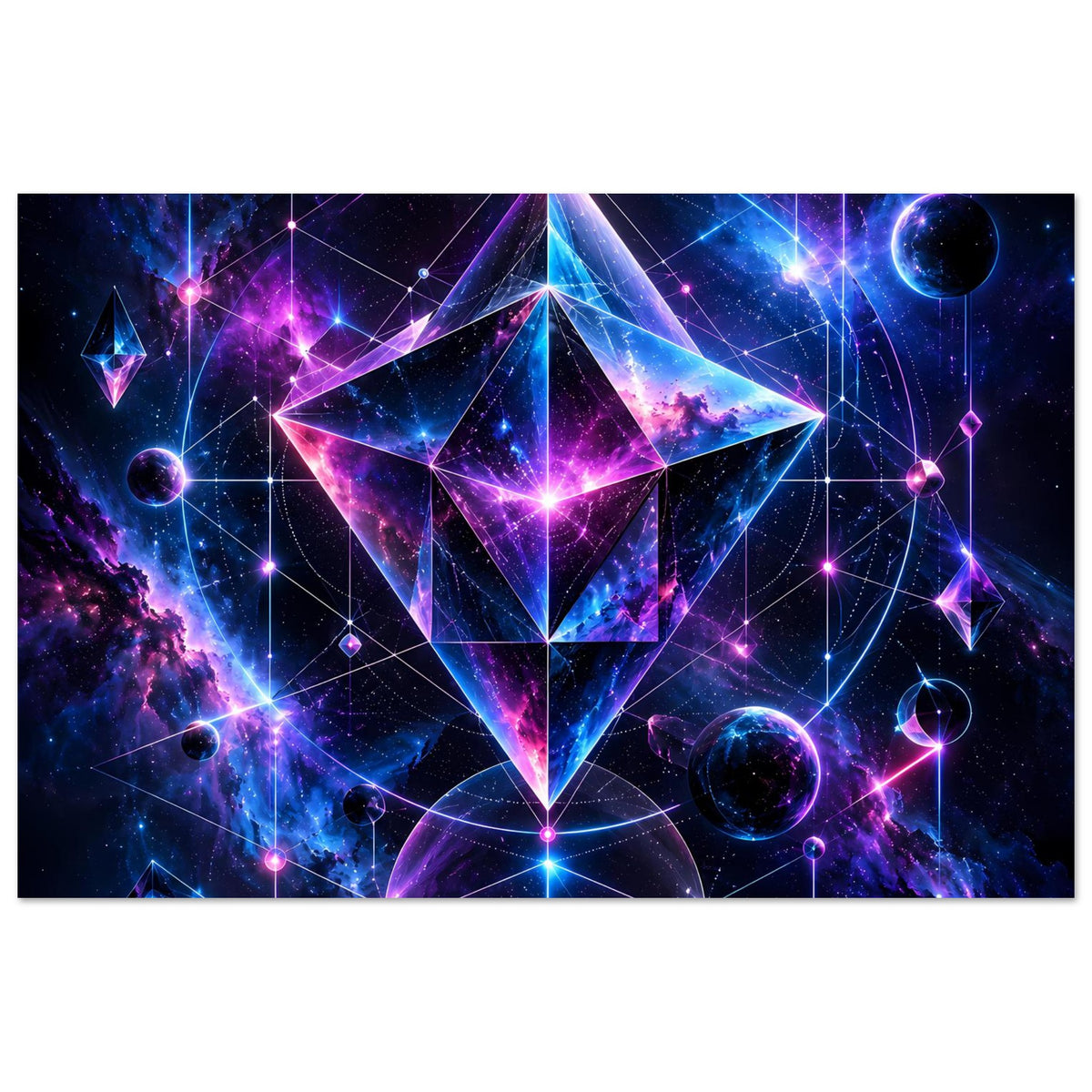 Poster im Querformat mit kosmischem Geometrie-Design, dreieckige Sternformen